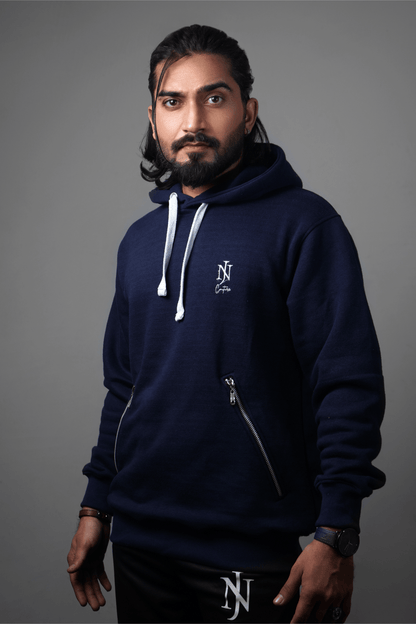 NJ Couture Men's Signature Side-Zip Fleece Navy Blue Hoodie