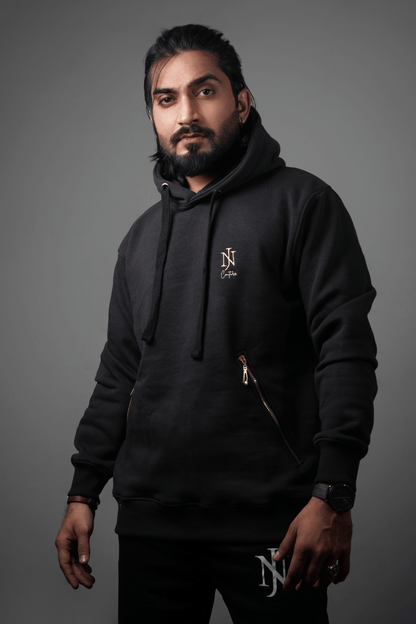 NJ Couture Men's Signature Side-Zip Fleece Black Hoodie