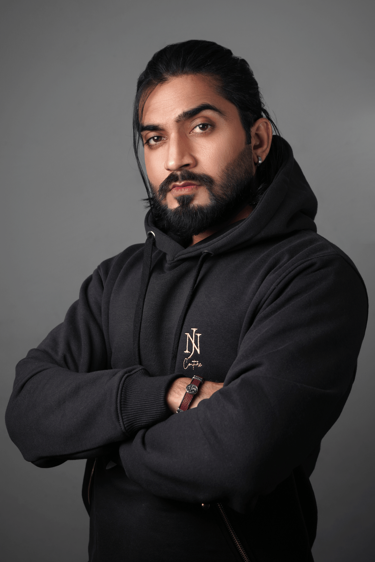 NJ Couture Men's Signature Side-Zip Fleece Black Hoodie