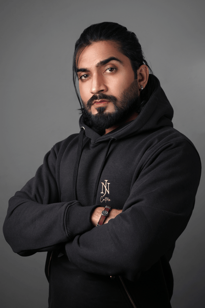 NJ Couture Men's Signature Side-Zip Fleece Black Hoodie