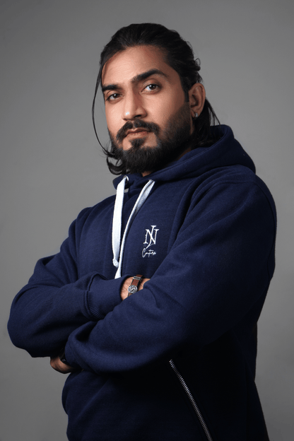 NJ Couture Men's Signature Side-Zip Fleece Navy Blue Hoodie