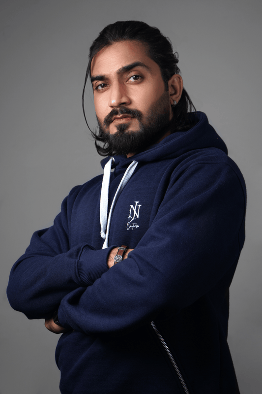 NJ Couture Men's Signature Side-Zip Fleece Navy Blue Hoodie