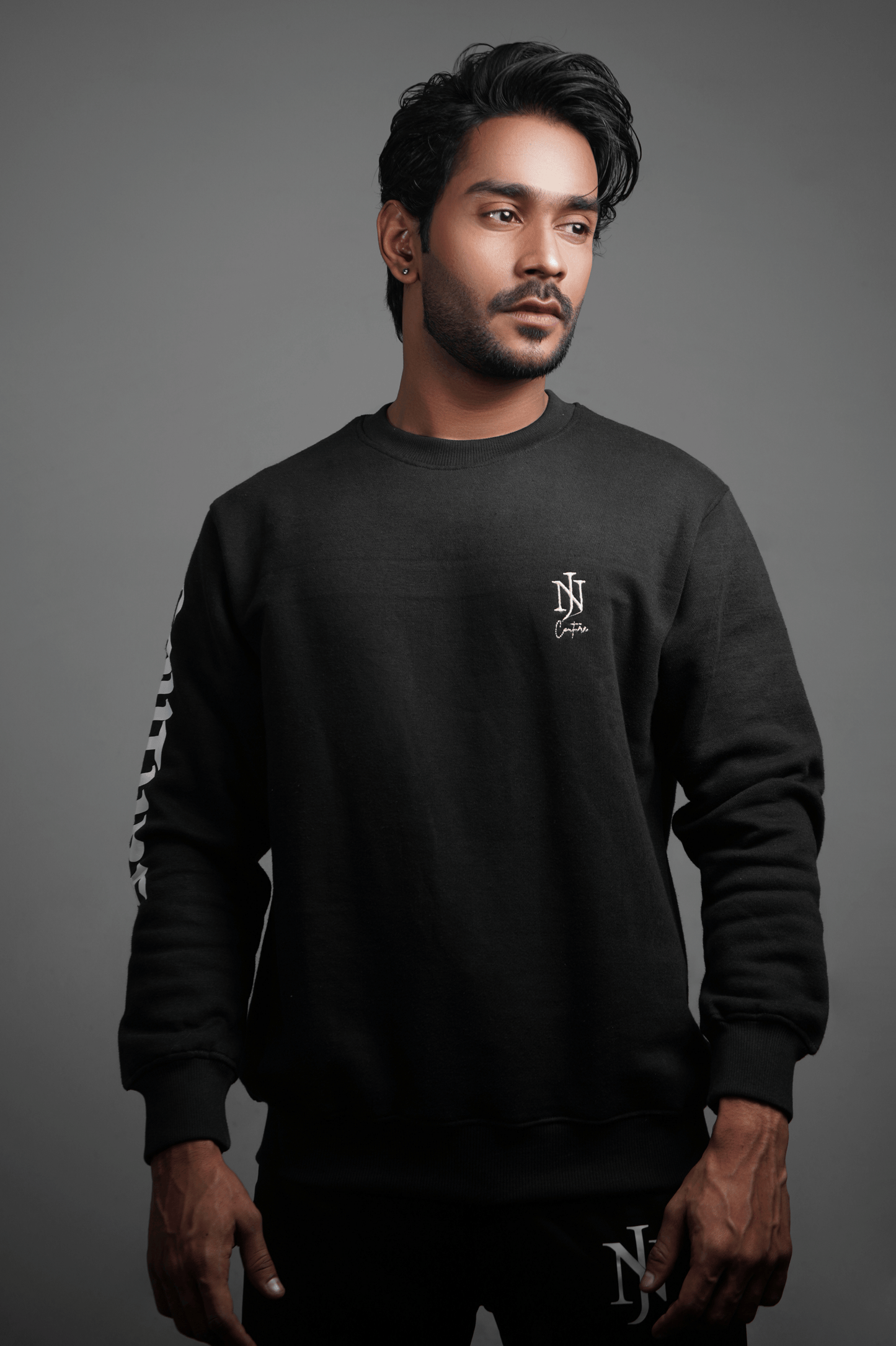 NJ Couture Men's Sleeve-Print Fleece Sweatshirt – Premium Crewneck Pullover