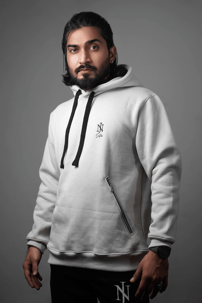 NJ Couture Men's Signature Side-Zip Fleece White Hoodie