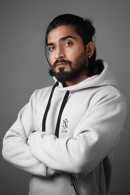 NJ Couture Men's Signature Side-Zip Fleece White Hoodie