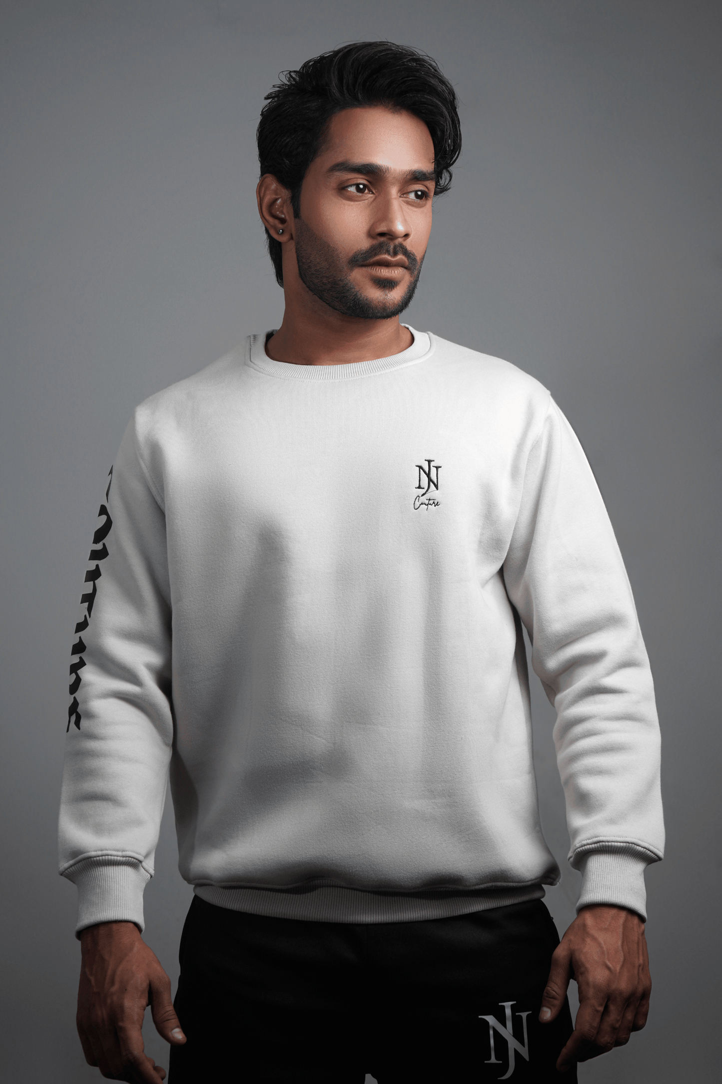 NJ Couture Men's Sleeve-Print Fleece Sweatshirt – Premium Crewneck Pullover