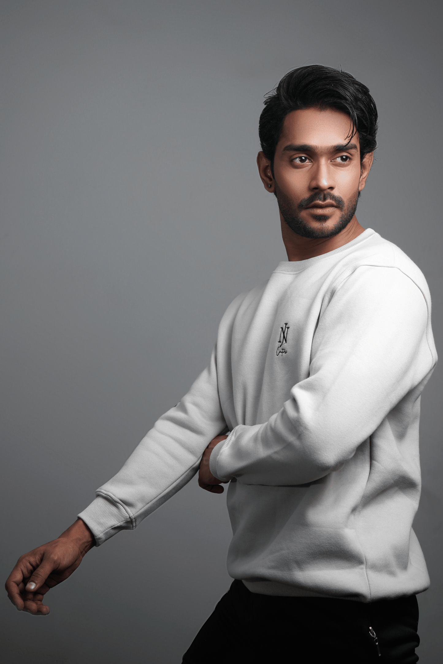 NJ Couture Men's Sleeve-Print Fleece Sweatshirt – Premium Crewneck Pullover