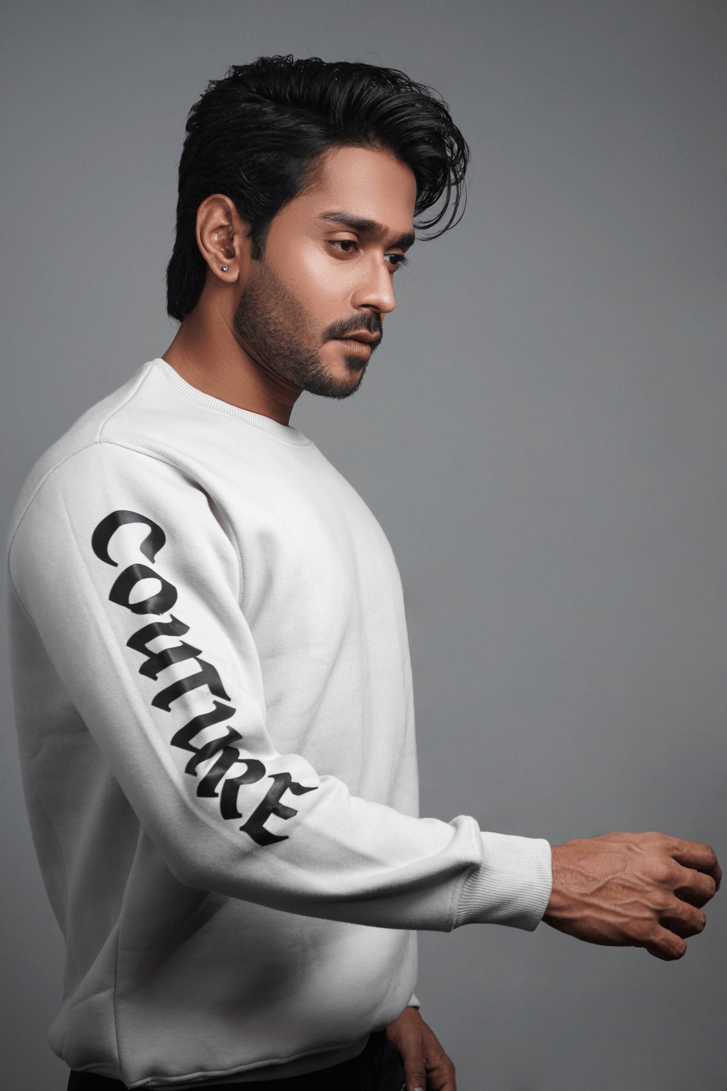 NJ Couture Men's Sleeve-Print Fleece Sweatshirt – Premium Crewneck Pullover