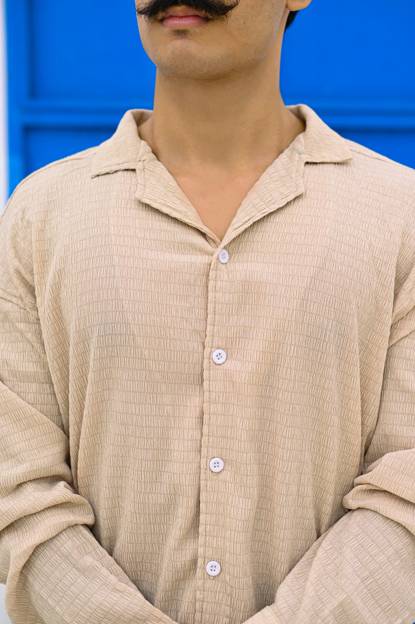 NJ Couture Signature Cuban Light Beige Shirt | Premium Relaxed Fit