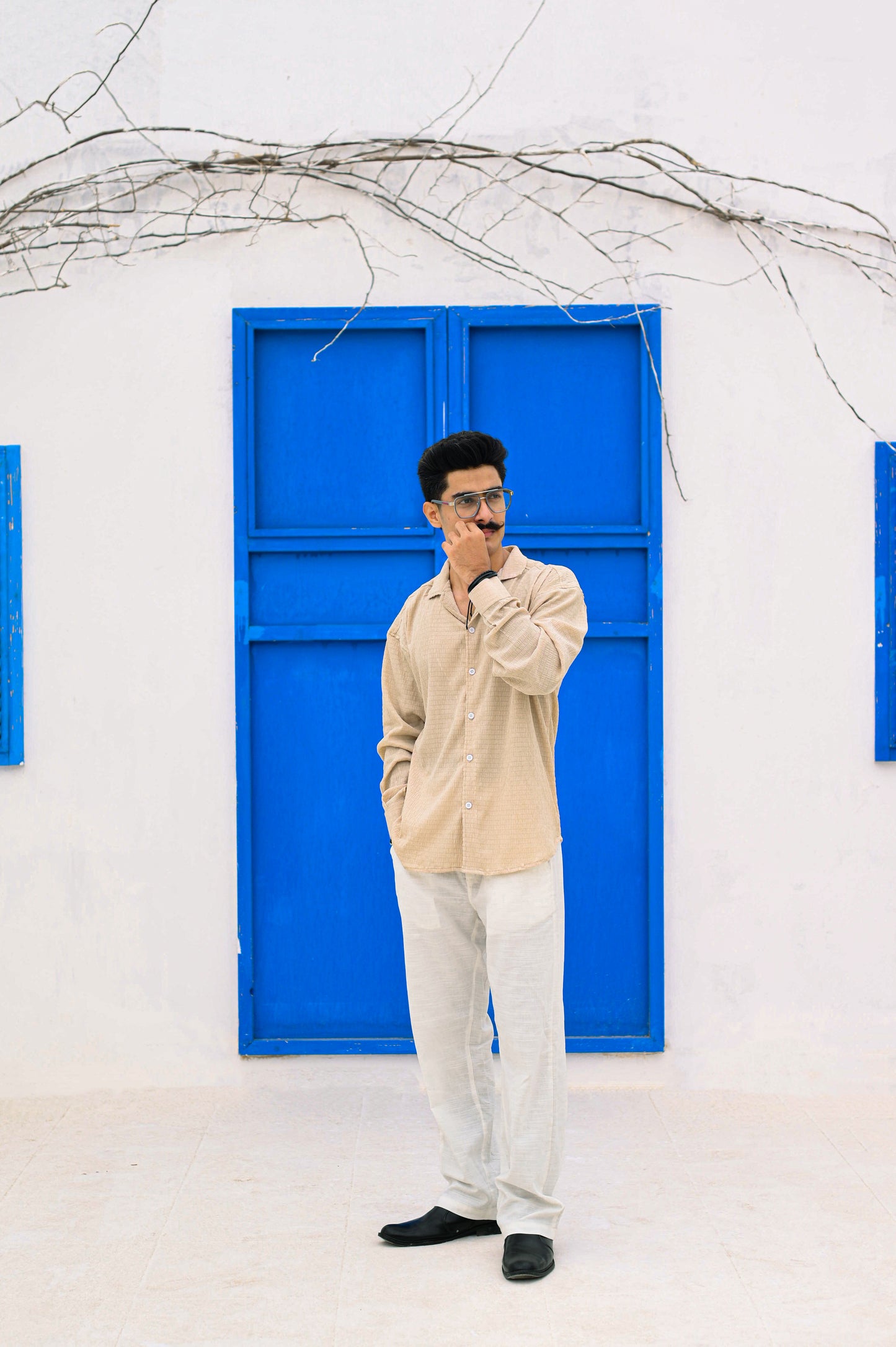 NJ Couture Signature Cuban Light Beige Shirt | Premium Relaxed Fit