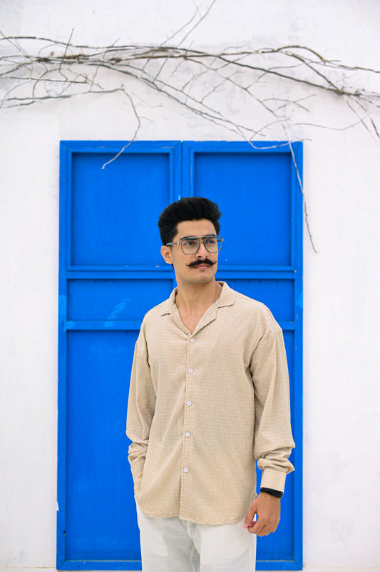 NJ Couture Signature Cuban Light Beige Shirt | Premium Relaxed Fit