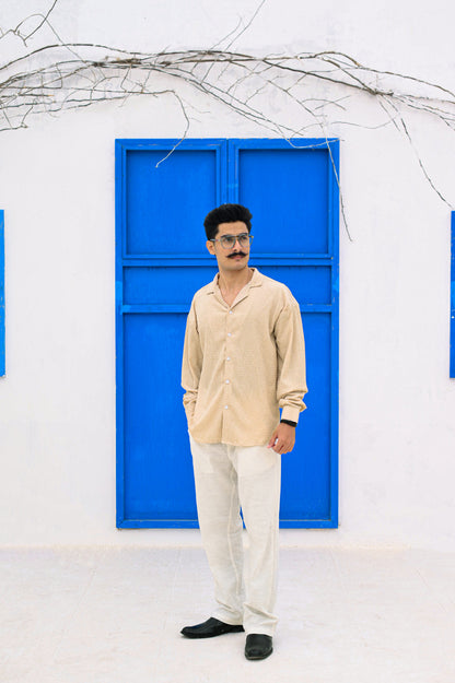 NJ Couture Signature Cuban Light Beige Shirt | Premium Relaxed Fit