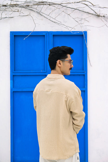 NJ Couture Signature Cuban Light Beige Shirt | Premium Relaxed Fit