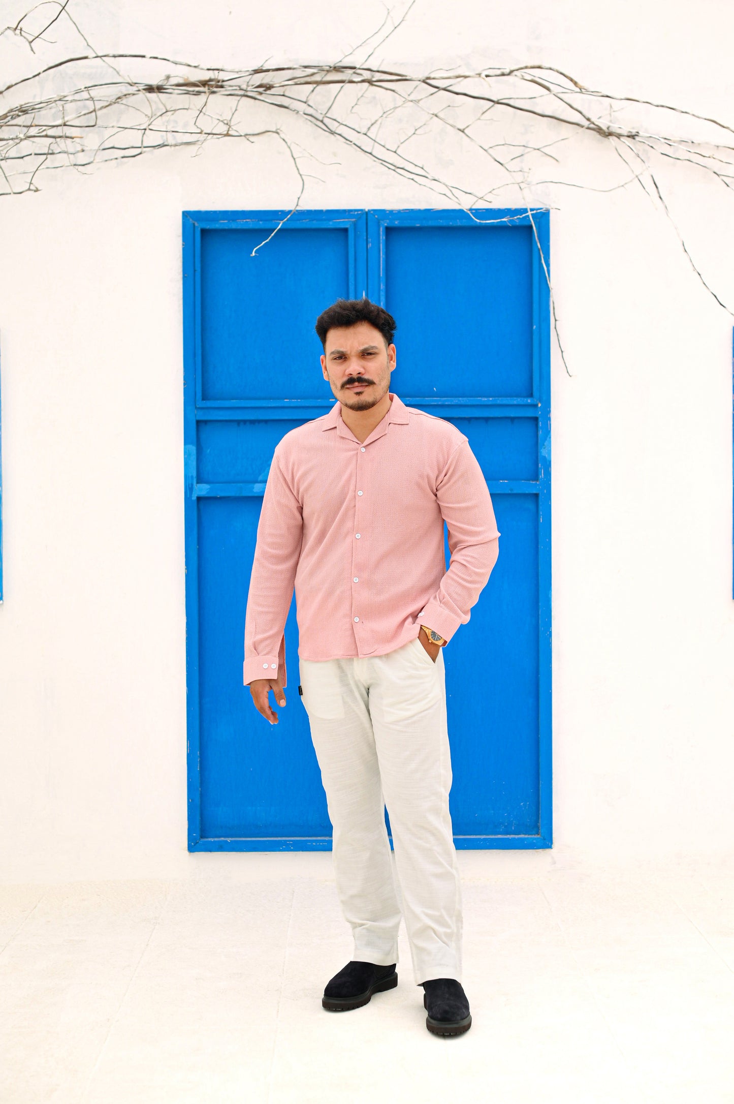 NJ Couture Signature Cuban Light Pink Shirt | Premium Relaxed Fit