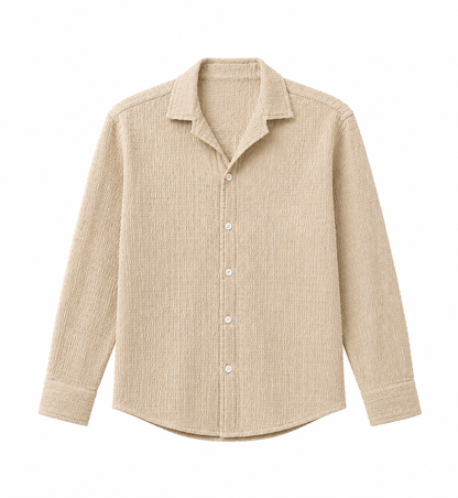 NJ Couture Signature Cuban Light Beige Shirt | Premium Relaxed Fit