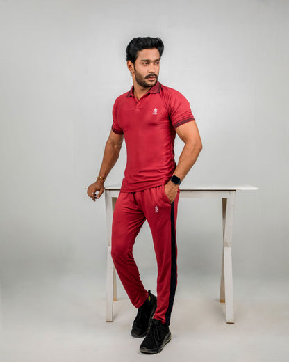 Men's Burgundy Nj Couture T-Shirt & Trouser Track Suit