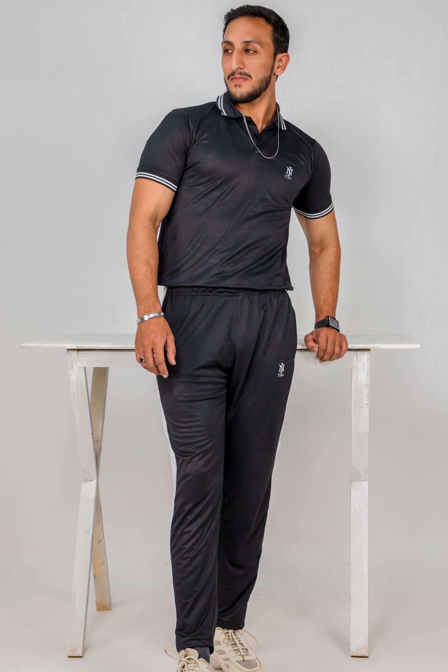 Nj Couture Men's Black T-Shirt and Trouser Track Suit