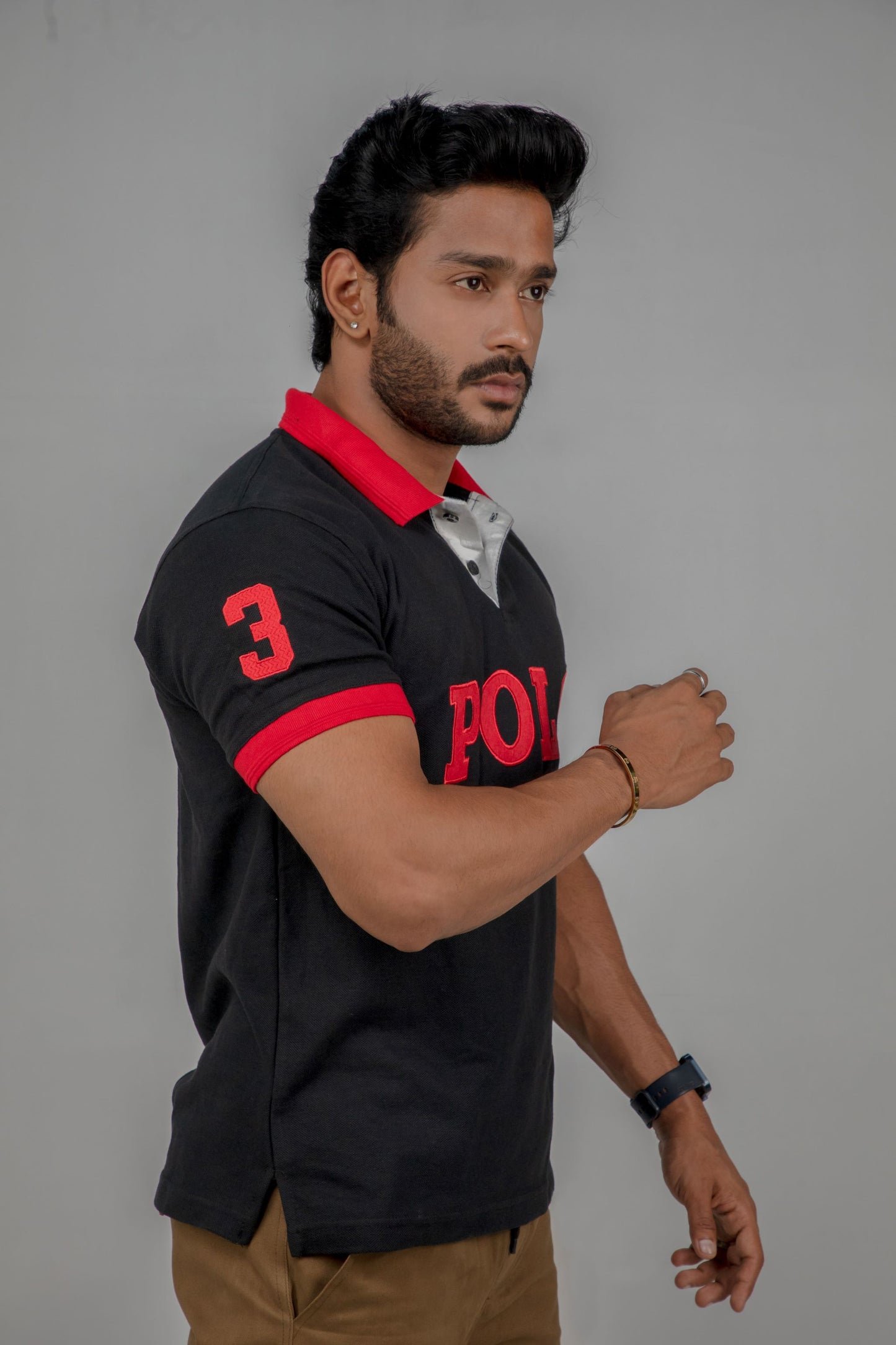 Classic Black Polo Shirt with Red Accents