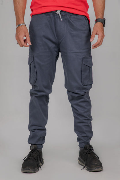 Men's Dark Grey Cargo Jogger Pants with Elastic Waistband