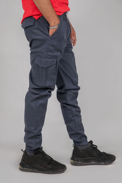 Men's Dark Grey Cargo Jogger Pants with Elastic Waistband