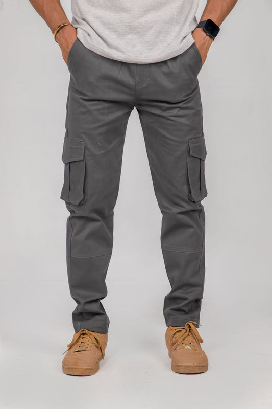 Men's Casual Grey Cargo Trousers with Pockets - Comfortable & Versatile