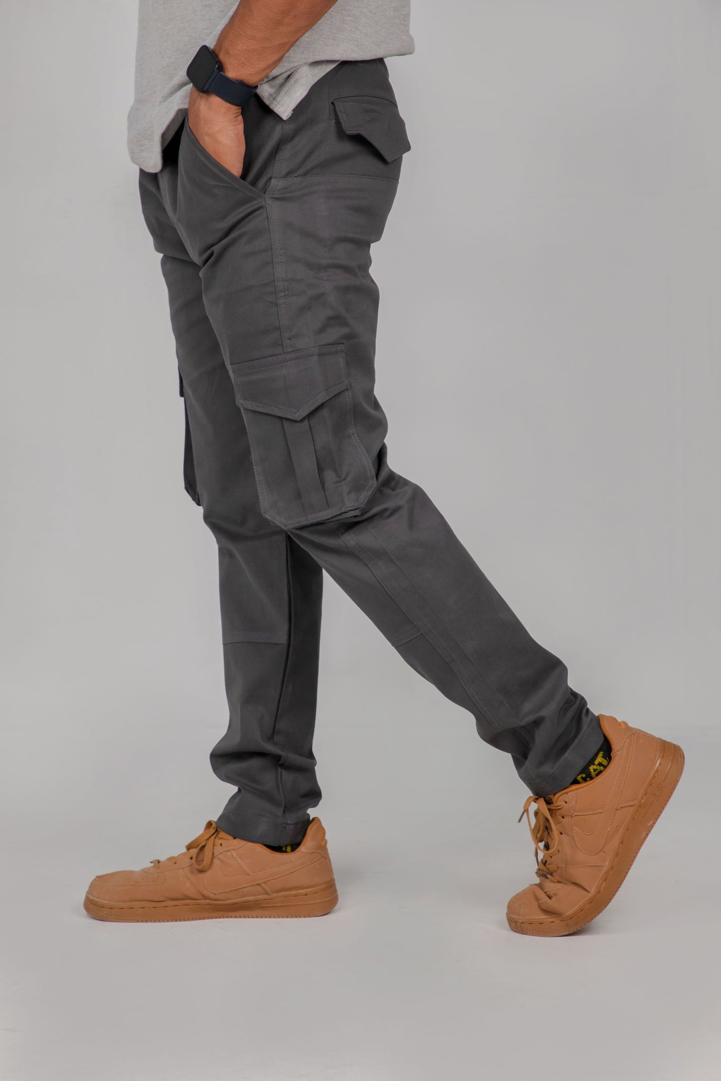 Men's Casual Grey Cargo Trousers with Pockets - Comfortable & Versatile