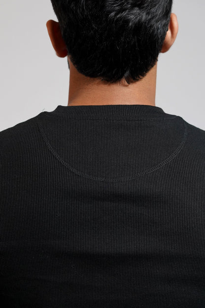 The Old Money Henley Black Shirt