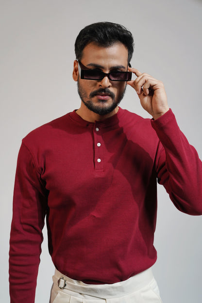 The Old Money Henley Maroon Shirt