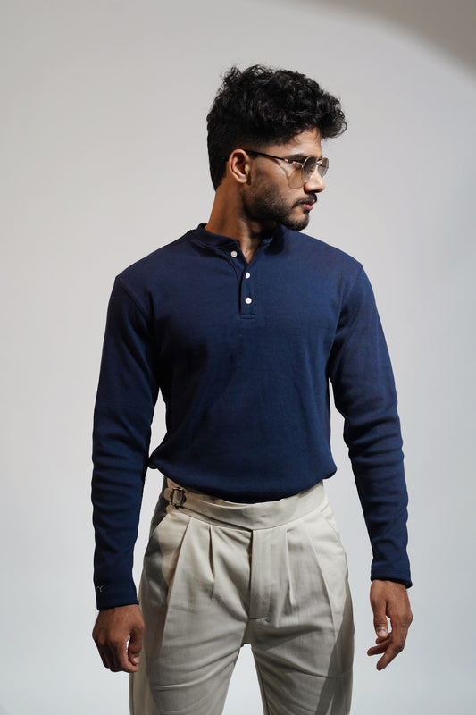 The Old Money Henley Navy Blue