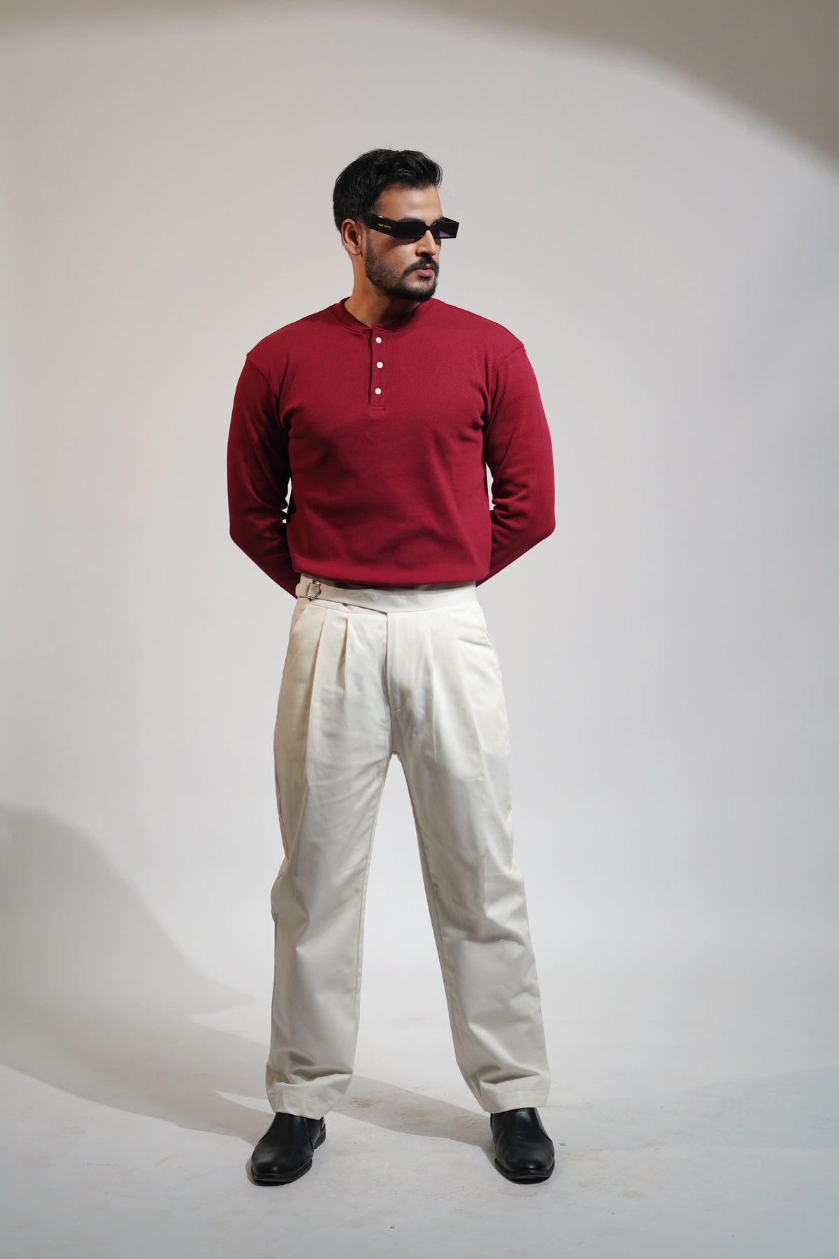 The Old Money Henley Maroon Shirt