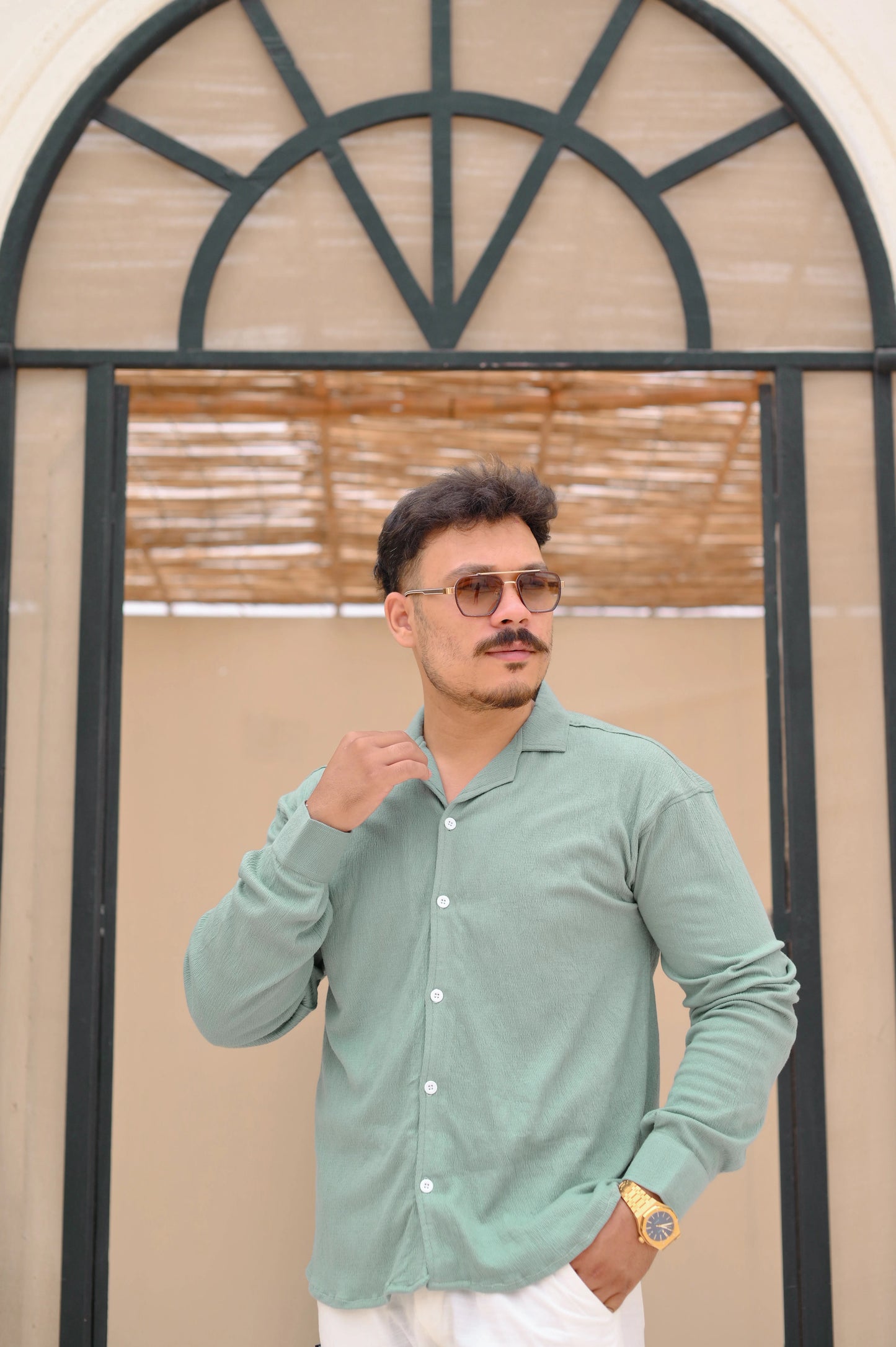 NJ Couture Signature Cuban Sage Green Shirt | Premium Relaxed Fit