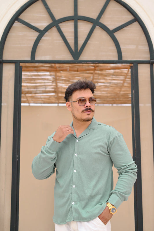 NJ Couture Signature Cuban Sage Green Shirt | Premium Relaxed Fit