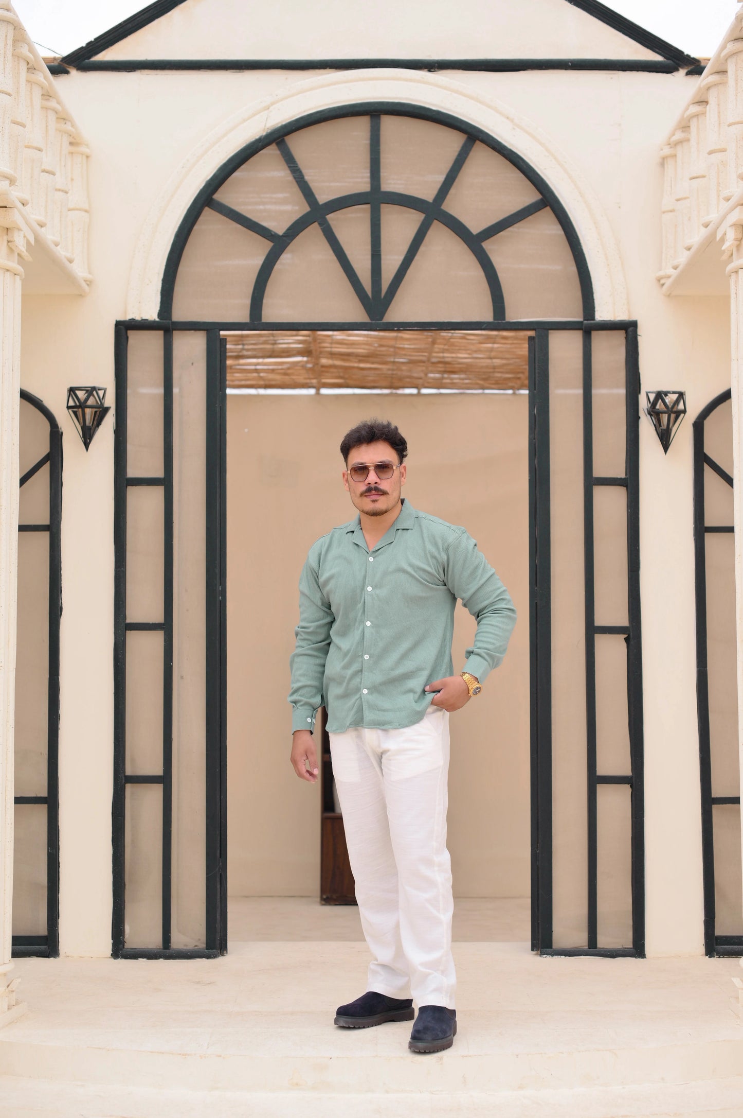 NJ Couture Signature Cuban Sage Green Shirt | Premium Relaxed Fit