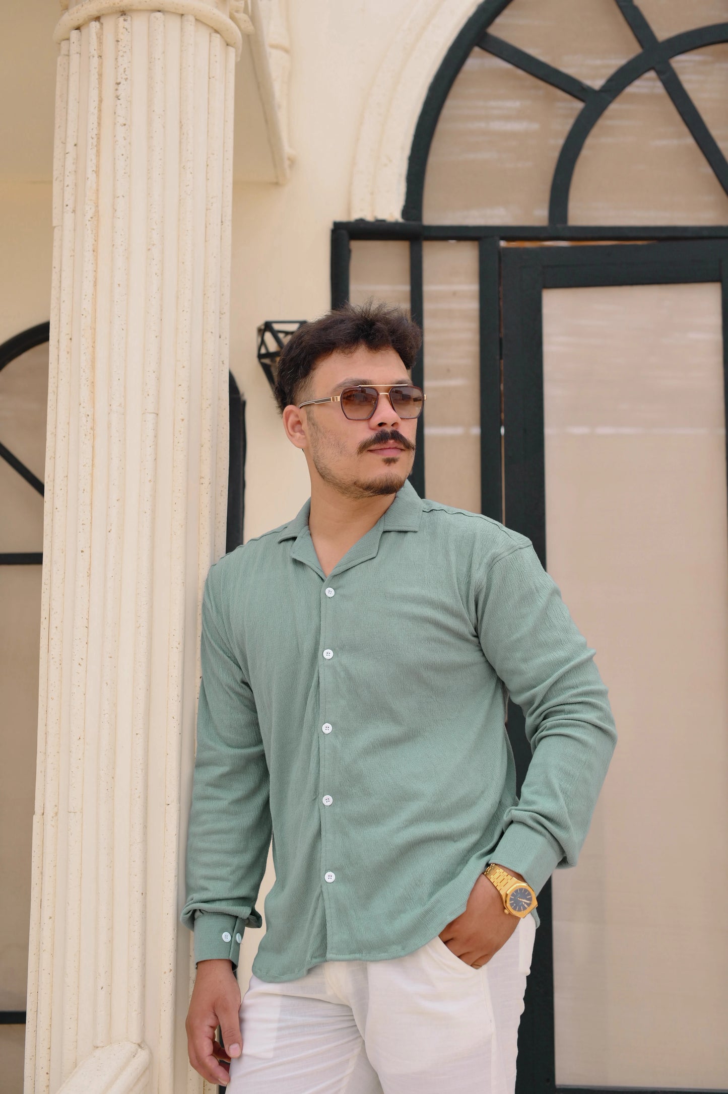 NJ Couture Signature Cuban Sage Green Shirt | Premium Relaxed Fit