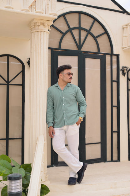 NJ Couture Signature Cuban Sage Green Shirt | Premium Relaxed Fit