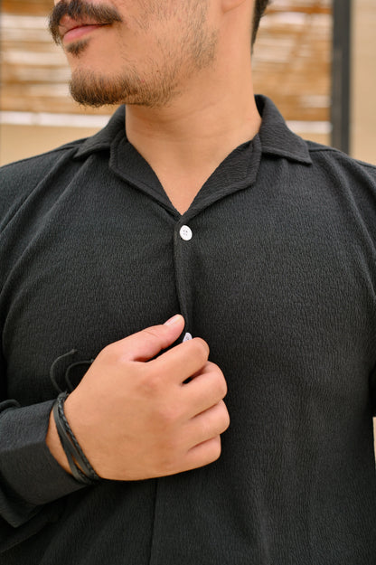NJ Couture Signature Cuban Black Shirt | Premium Relaxed Fit