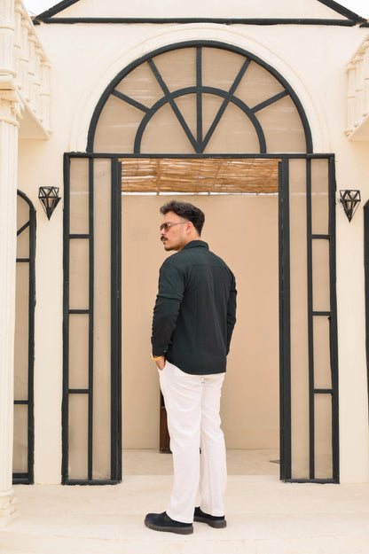 NJ Couture Signature Cuban Black Shirt | Premium Relaxed Fit