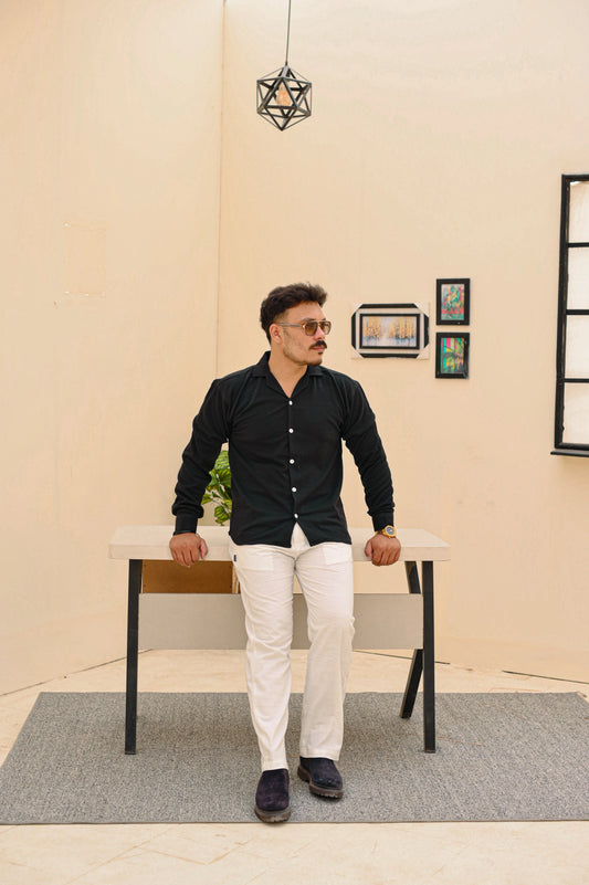NJ Couture Signature Cuban Black Shirt | Premium Relaxed Fit