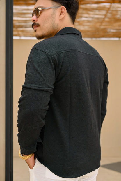 NJ Couture Signature Cuban Black Shirt | Premium Relaxed Fit