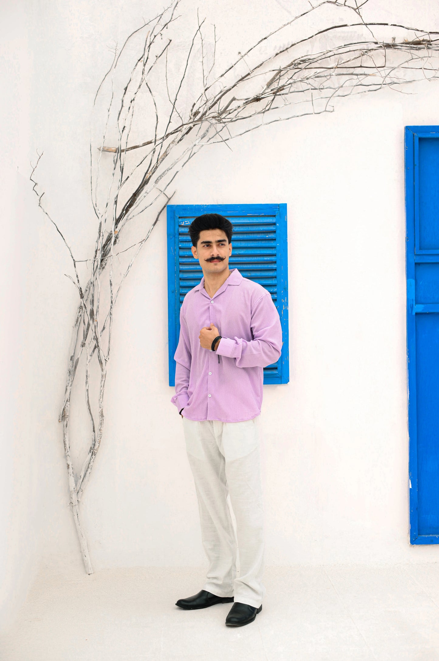 NJ Couture Signature Cuban Light Purple Shirt | Premium Relaxed Fit
