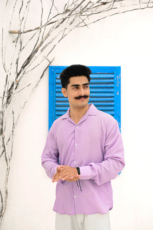 NJ Couture Signature Cuban Light Purple Shirt | Premium Relaxed Fit