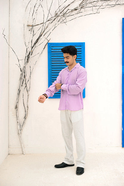 NJ Couture Signature Cuban Light Purple Shirt | Premium Relaxed Fit