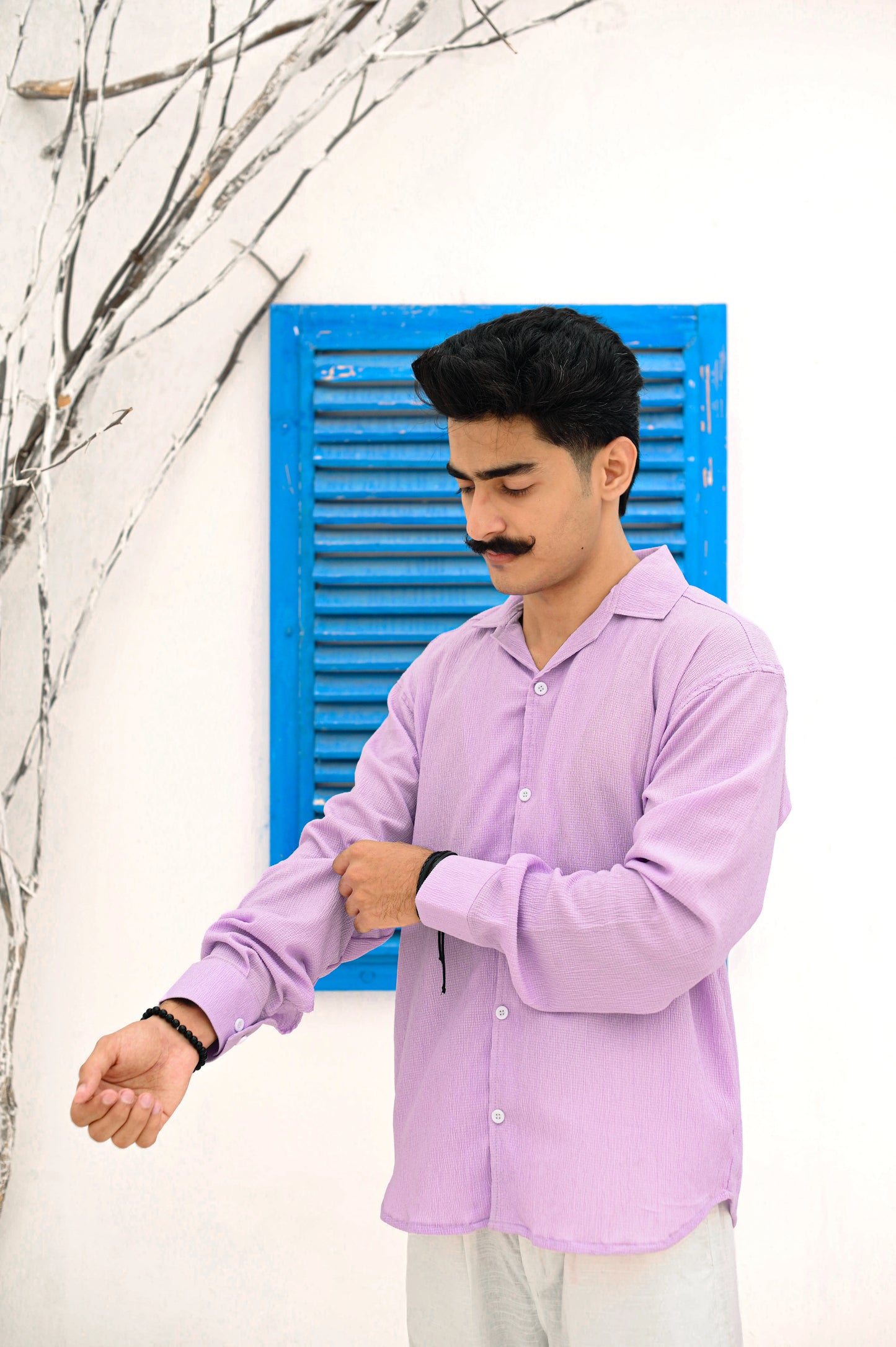 NJ Couture Signature Cuban Light Purple Shirt | Premium Relaxed Fit